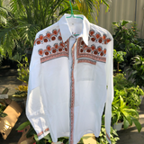 White Hand Embroidered Floral Tlahuitoltepec Long Sleeve Men's Button Up