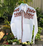 White Hand Embroidered Floral Tlahuitoltepec Long Sleeve Men's Button Up
